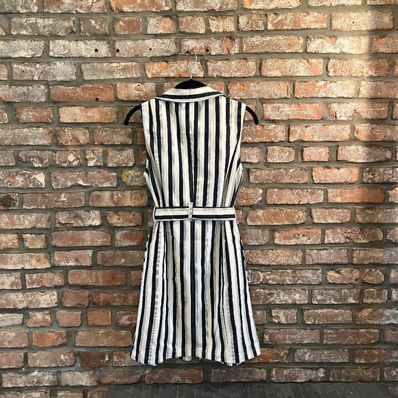 Retro Striped Belted Mini Dress with Zipper - Sz M - Picture 2 of 6